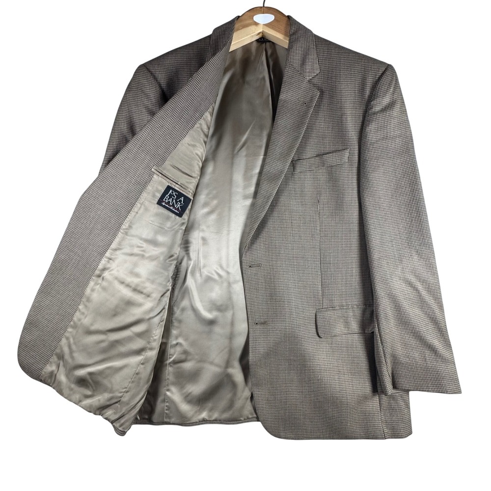 Jos. A. Bank Sportcoat Mens 44R Brown Tan Check Excellent Wool 2-Button Gordon - Picture 1 of 11